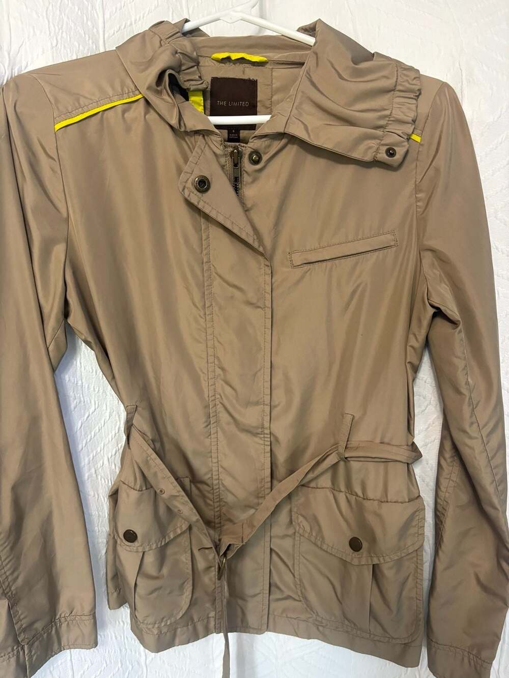 The Limited Women Beige Lightweight Hooded Anorak Trench Coat Size S
